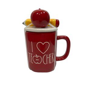 New Rae Dunn I Love Teacher Mug w/ Lid Back to School Teachers Gift LL Magenta